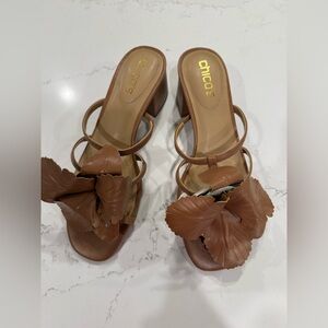 Chico's Tan Pia Leafy Block Heel Size 8M